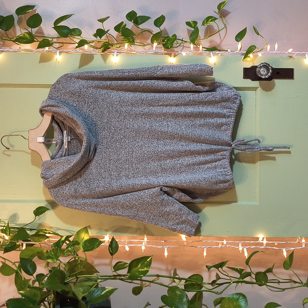 Women's Green Envelope Cowlneck Heather Grey Balloon Sweater S